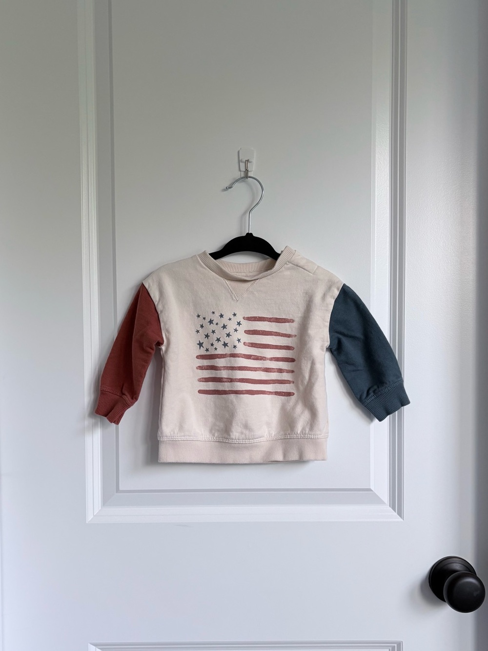 Little Co Organic Cotton Beige Neutral Flag Crewneck